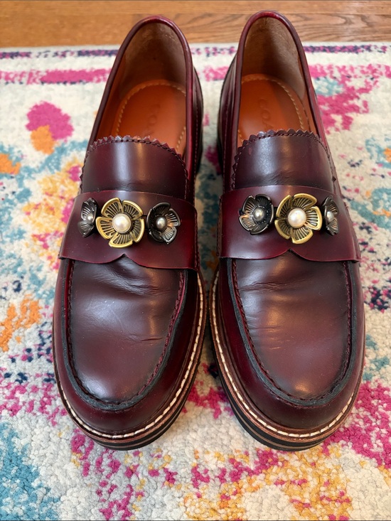 Coach Shoes - Coach Burgundy Leather Floral-Accent Loafers